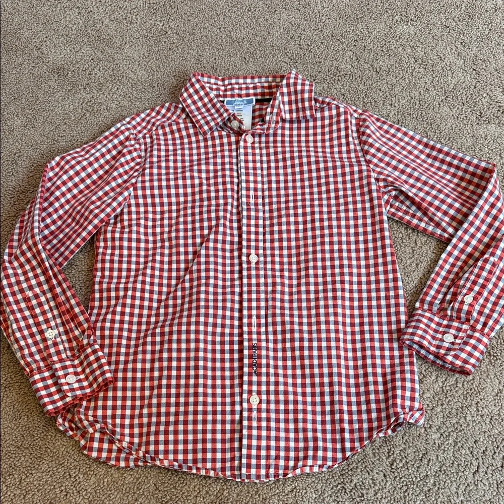 Jacadi Red and White Checkered Gingham Kids Shirt, size 8